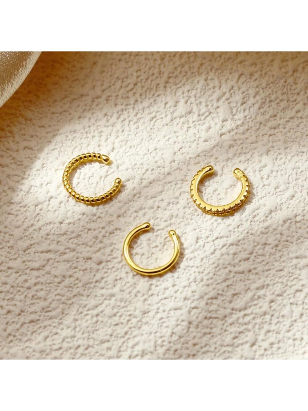 Stylish 3-Piece Non-Piercing Ear Cuffs in 925 Sterling Silver for Women - Picture 5 of 7